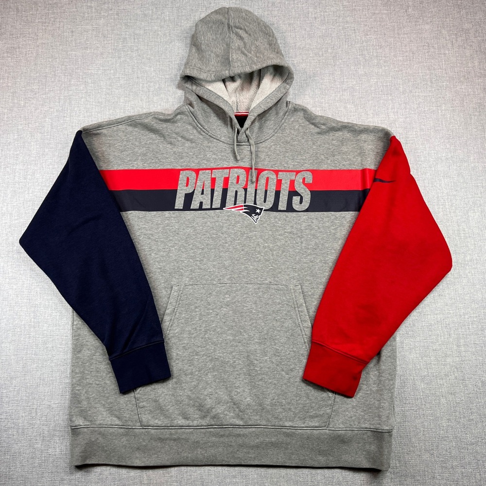 Nike New England Patriots Hoodie Men XXL Gray Colorblock NFL Sporty Gameday